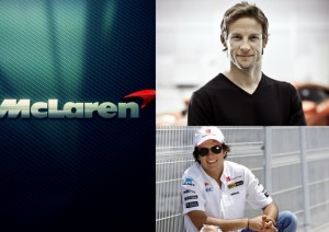 Stáj McLaren a stálý Jenson Button a jeho nový týmový kolega Sergio Perez.